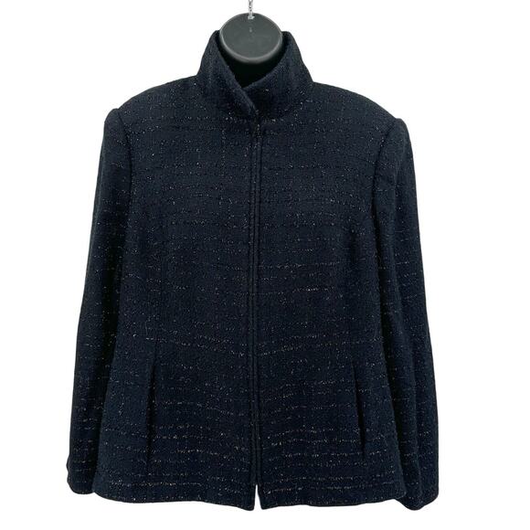 Sag Harbor Jacket Womens 14 Petite Black Sparkly Tweed Lined Full Zip Retroglam - Picture 1 of 6